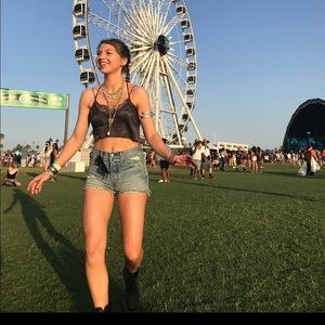 Free People Satin Lace Trim Crop Top